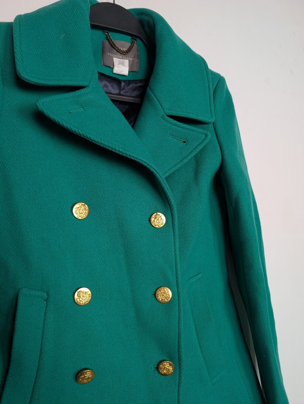 J. Crew Majesty Peacoat Jacket Stadium Cloth Wool Green ASO New Girl Size 2 - Picture 3 of 9